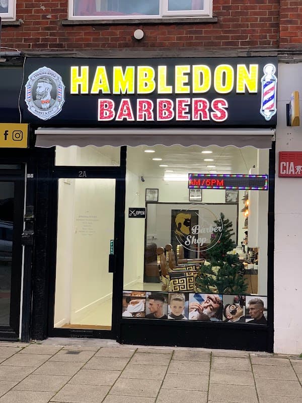 Hambledon Barbers shopfront on Hambledon Parade, Waterlooville