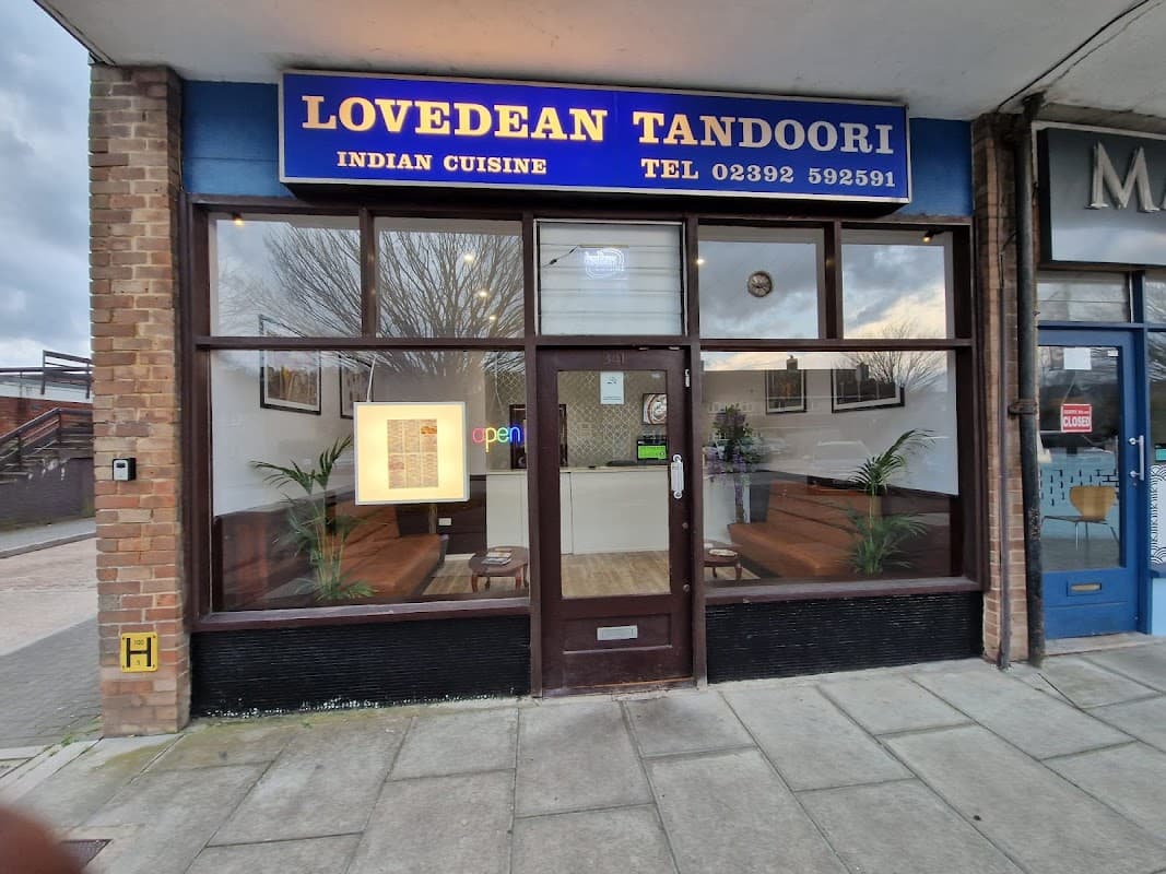 Lovedean Tandoori shopfront on Milton Road, Cowplain