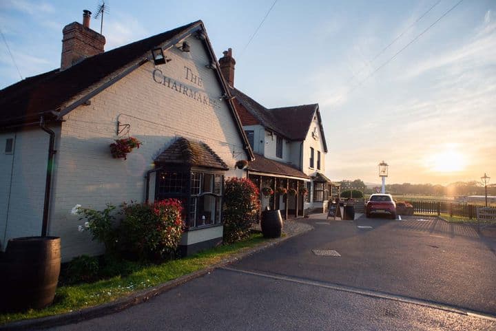 The Chairmakers pub exterior at sunset, Apless Lane, Waterlooville