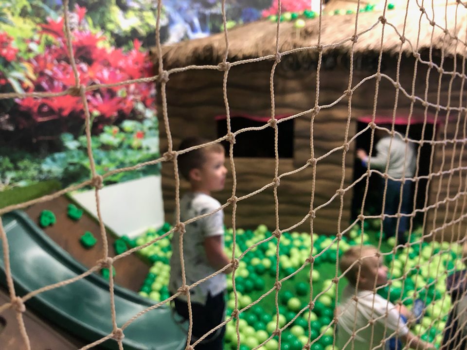 The ball-pit play area at Cubano Beach Club