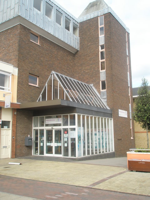 The entrance to Waterlooville Library in the town centre